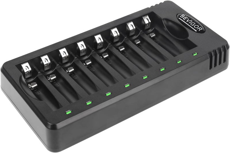BEVIGOR 8 Bay AA AAA Battery Charger, Independent Slot Charger with LED Light, USB High Speed Charging, for Ni-MH Ni-CD Rechargeable Batteries, No Adapter - Image 1